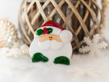 Christmas clearance, Peeking Santa ornament, Fused glass ornament, Christmas tree decorations, New year gift