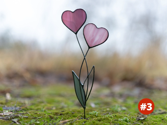 Stain glass heart plant stake, Valentines day gift, Heart garden stake, St Valentine decor, Christmas gifts for her