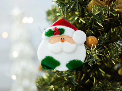 Christmas clearance, Peeking Santa ornament, Fused glass ornament, Christmas tree decorations, New year gift