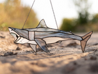Stained Glass Shark Suncatcher, Gray Fish Window Hangings