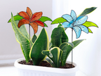 Stained Glass Blue Lily Plant Stake