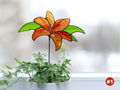 Stained Glass Blue Lily Plant Stake