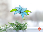 Stained Glass Blue Lily Plant Stake