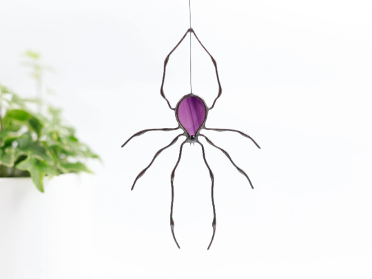 Stain Glass Spider on The Web Garden Stake - Christmas gifts for men and friend - Large Pot Decor Sun Catcher - Garden decor for indoor