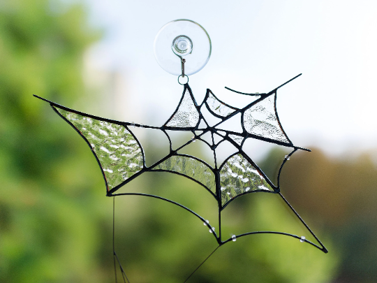 Spider web, Stained glass spider on the web, Window hangings, Halloween spider suncatcher, Gothic decor for Halloween