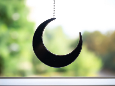 Stained glass moon, Black moon garden stake for indoor, halloween decoration, goth room decor