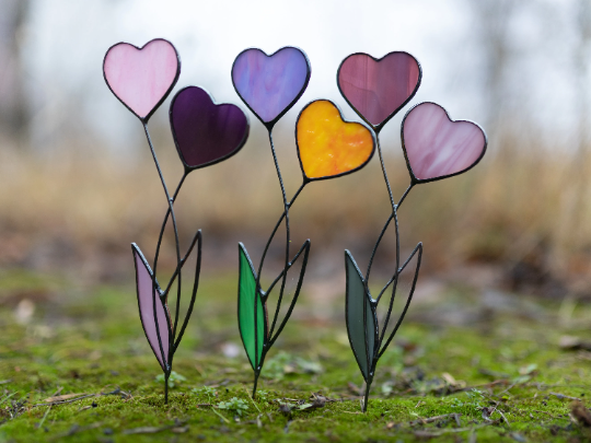 Stain glass heart plant stake, Valentines day gift, Heart garden stake, St Valentine decor, Christmas gifts for her