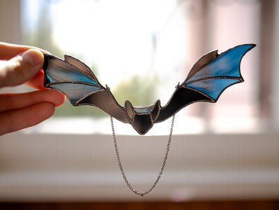 Stained glass bat decor Halloween bat Stained glass window hangings Halloween decor
