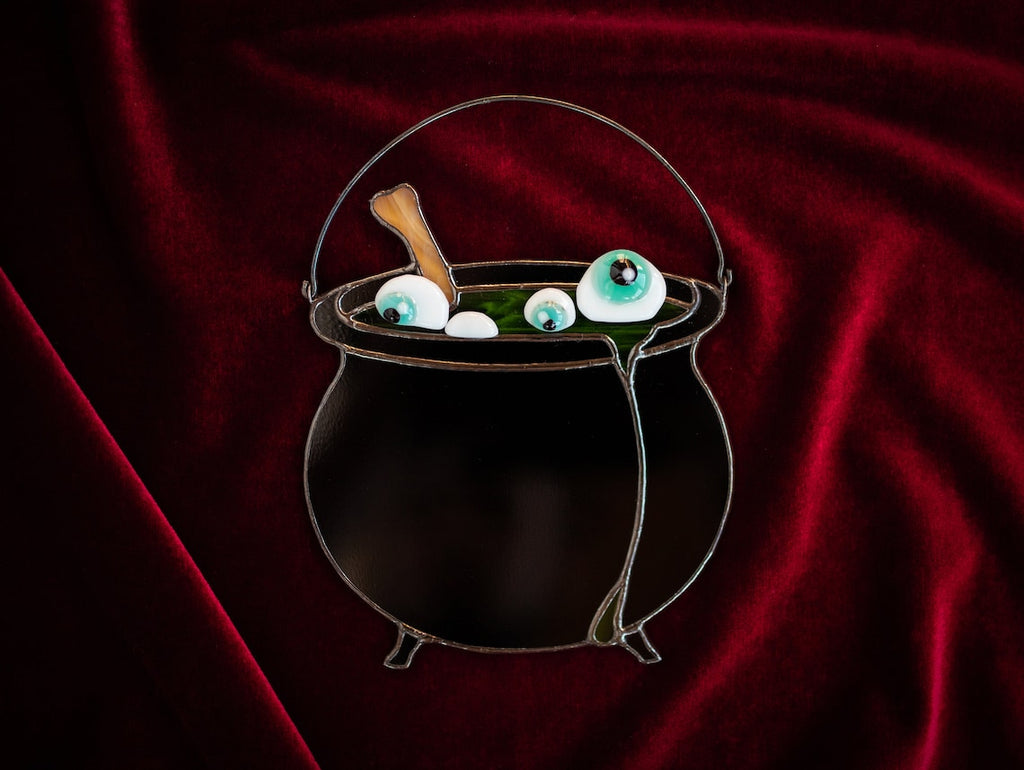 Halloween Stained Glass Witches Cauldron - Handcrafted Suncatcher for Witchy Home Decor and Unique Halloween Gifts