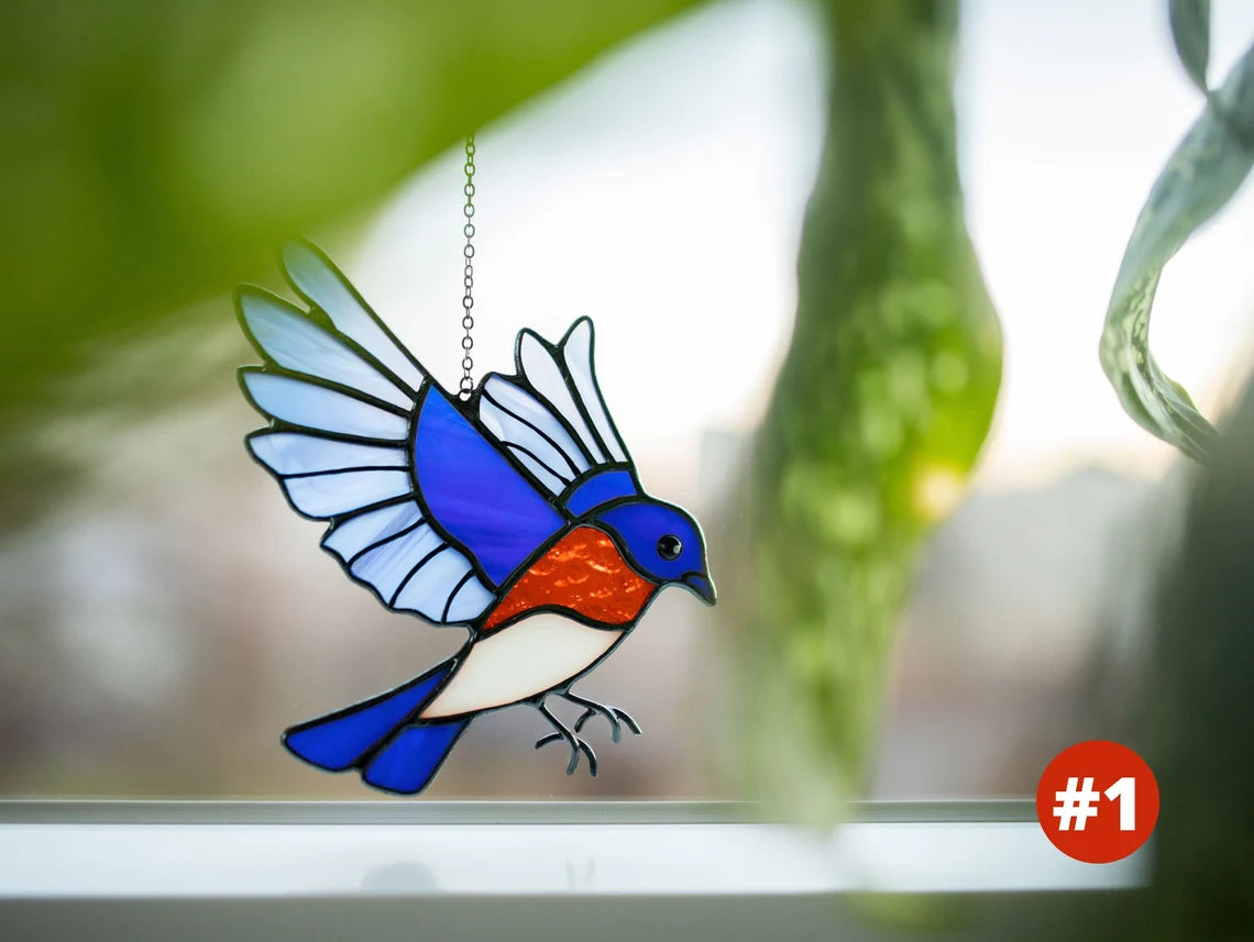 Stained glass Bluebird Suncatcher, Bird lovers gift – Venus Glass Art