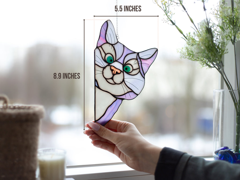 Stained Glass Peeking Cat Suncatcher