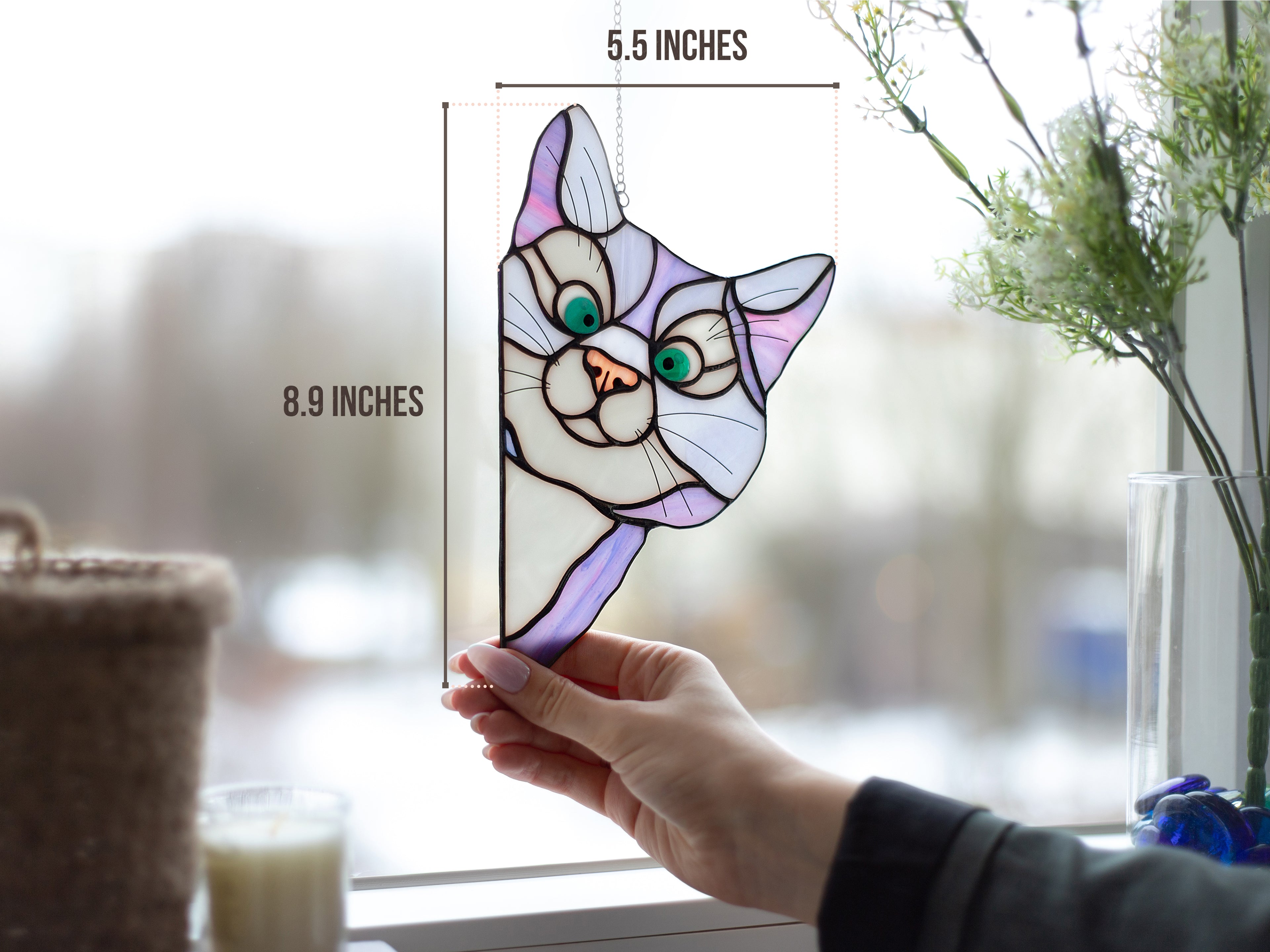 Stained Glass Peeking Cat Suncatcher