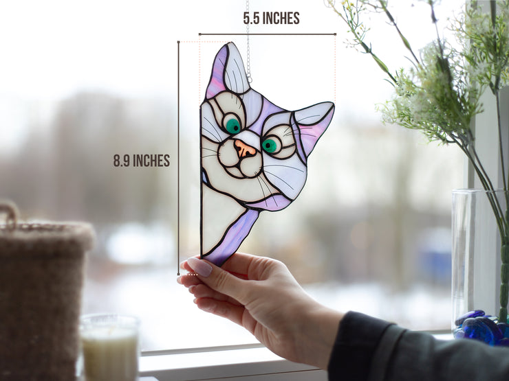 Peeking Cat Stained Glass Suncatcher, Mothers Day Gifts