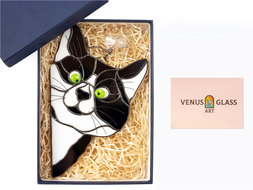 Stained Glass Peeking Cat Suncatcher