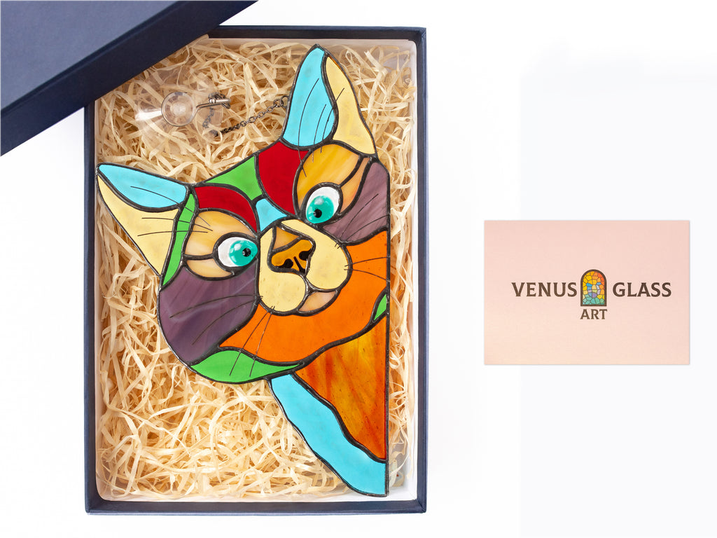Stained Glass Peeking Cat Suncatcher