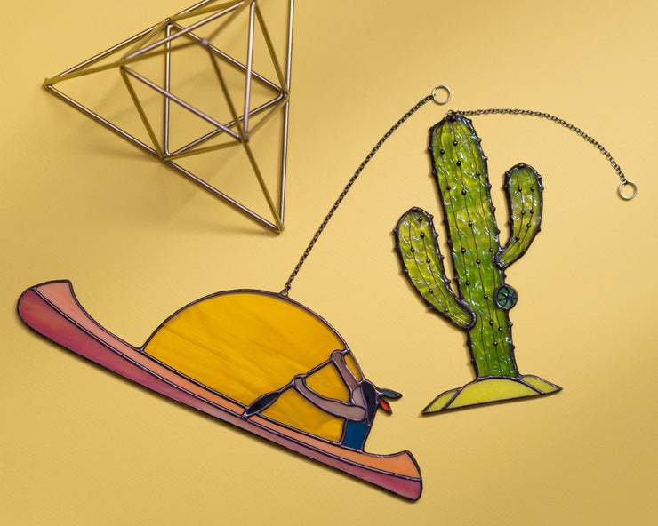 Desert Charm: Stained Glass Saguaro Cactus Suncatcher