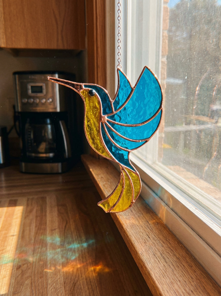 Customer holding finished hummingbird